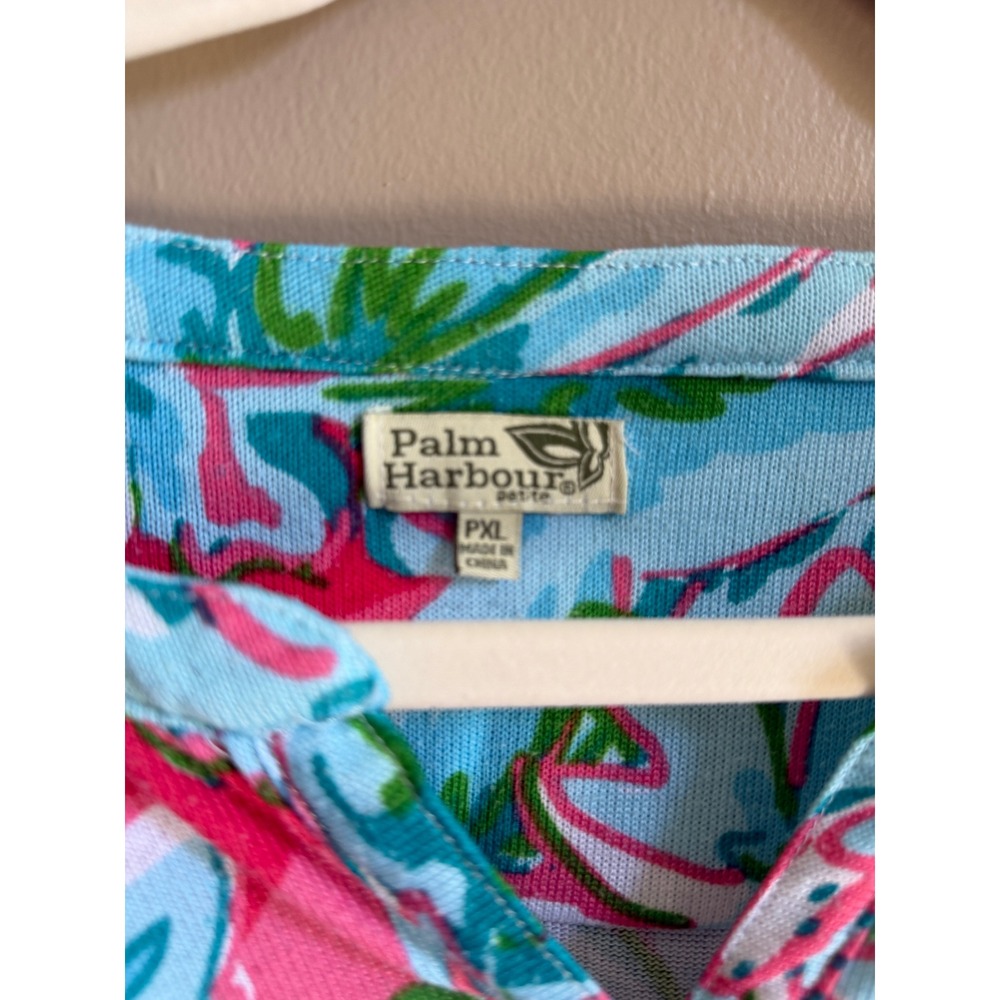 Palm Harbour Floral Print Henley Shirt Petite XL Tropical - Picture 5 of 5